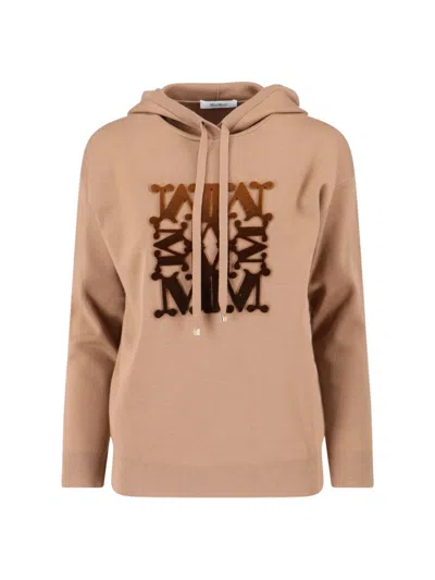 Max Mara Virgin Wool Hoodie In Brown
