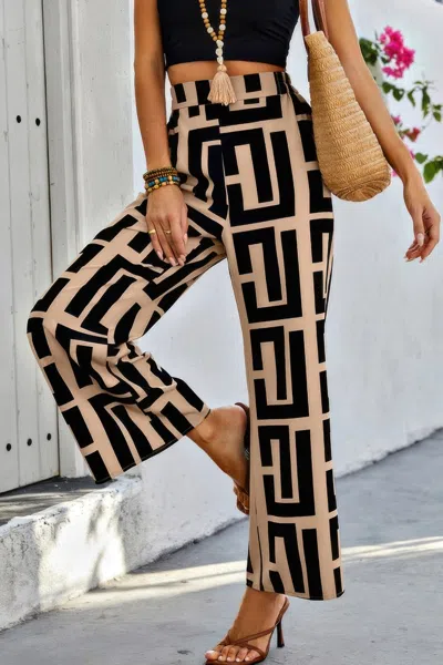 Truedames Geometric Color Block A Line Wide Leg Loose Pants In Multi