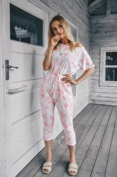 Truedames Tie Dye One Shoulder Drawstring Fit Jumpsuit In Red