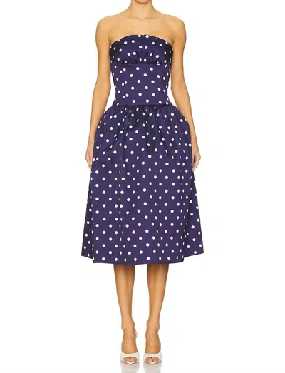 Self-portrait Polka Dot Satin Midi Dress In Navy In Blue