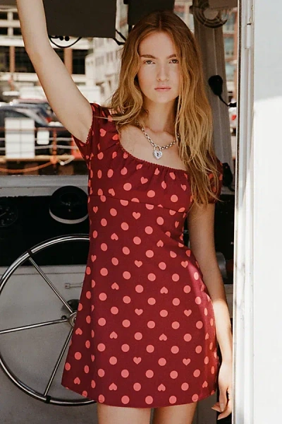 Kimchi Blue Meet Me Square Neck Puff Sleeve Mini Dress In Red, Women's At Urban Outfitters In Red