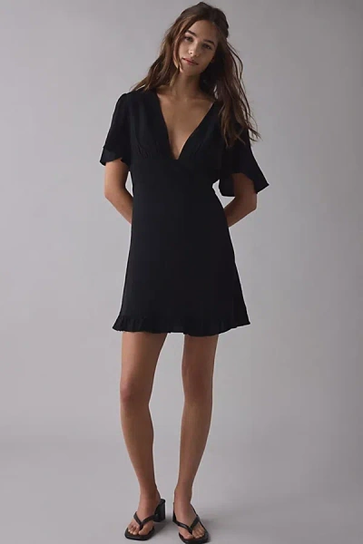 Kimchi Blue Dinner Date Plunging Flutter Sleeve Mini Dress In Black, Women's At Urban Outfitters In Black