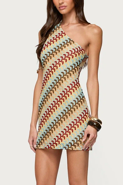 Edikted Agua Zigzag Stripe One-shoulder Minidress In Multi