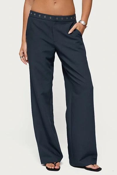 Edikted Ayve Eyelet Waist Straight Leg Pants In Blue
