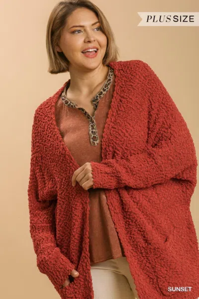 Truedames Women's Open Front Oversized Cardigan Sweater With Pockets In Red