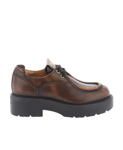 Miu Miu Lace-up Shoes Featuring Chunky Sole In Brown