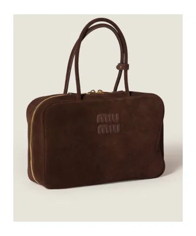 Miu Miu Rectangular Suede Tote Bag Top Handles In Brown
