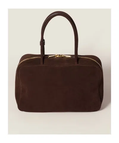 Miu Miu Rectangular Suede Tote Bag Top Handles In Brown