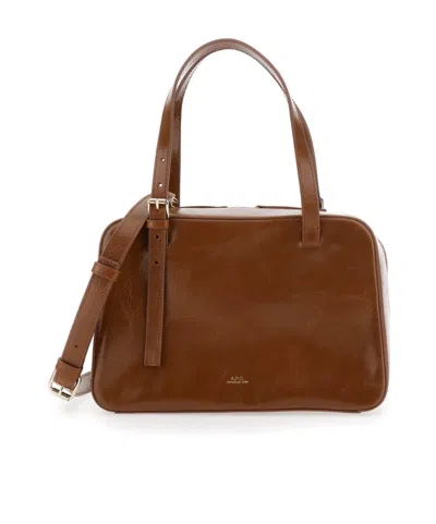 Apc Virginie Brown Shoulder Bag With Removable Shoulder Strap And Front Logo In Leather Woman