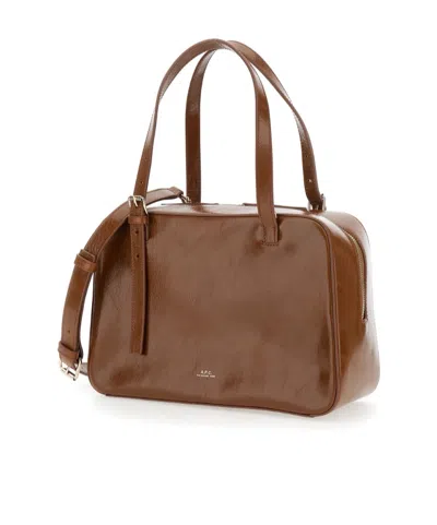 Apc Virginie Brown Shoulder Bag With Removable Shoulder Strap And Front Logo In Leather Woman
