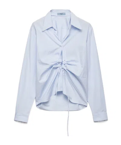 Prada Long Sleeve Collared Button Front Top In White