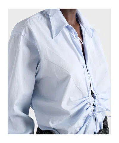 Prada Long Sleeve Collared Button Front Top In White