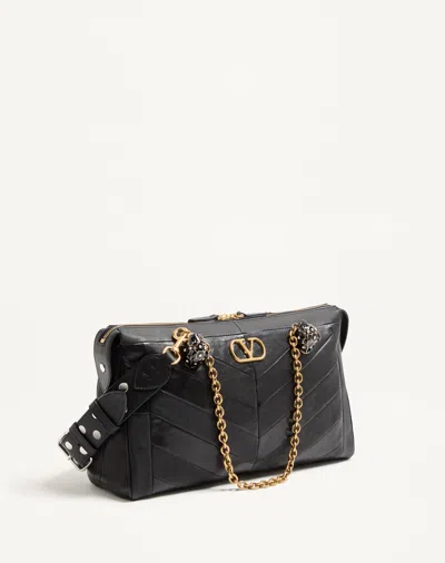 Valentino Garavani Panthea Small Shoulder In Nappa Leather With Chevron Pattern Bags In Black