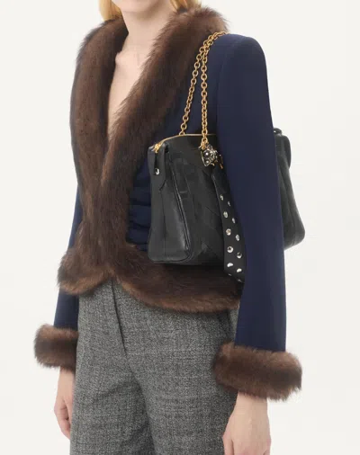Valentino Garavani Panthea Small Shoulder In Nappa Leather With Chevron Pattern Bags In Black
