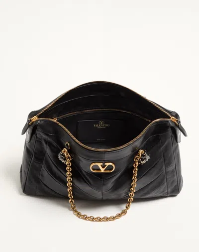 Valentino Garavani Panthea Small Shoulder In Nappa Leather With Chevron Pattern Bags In Black