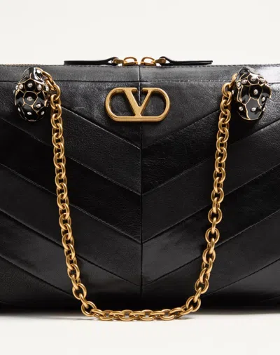 Valentino Garavani Panthea Small Shoulder In Nappa Leather With Chevron Pattern Bags In Black