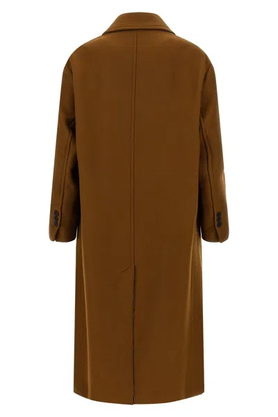 Ami Alexandre Mattiussi Double-breasted Coat Featuring Back Vent And Notched Lapels In Brown