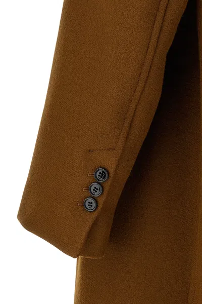 Ami Alexandre Mattiussi Double-breasted Coat Featuring Back Vent And Notched Lapels In Brown
