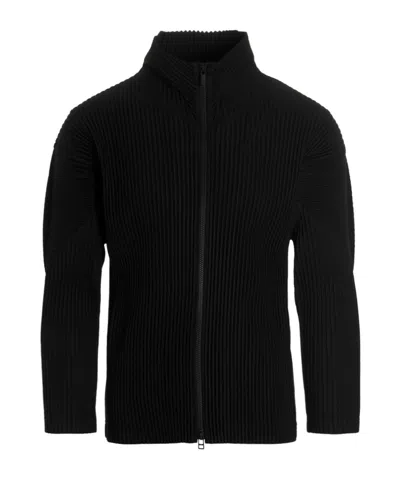 Issey Miyake Pleated Texture Jacket With High Collar In Black