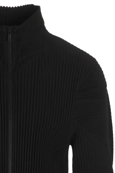Issey Miyake Pleated Texture Jacket With High Collar In Black