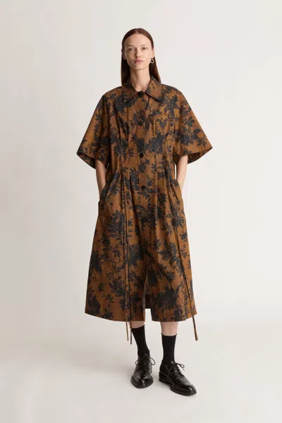 Lee Mathews Ivy Floral Midi Hirt Dress In Brown