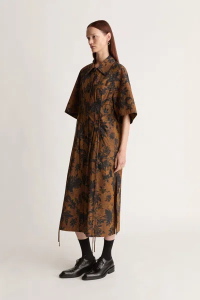 Lee Mathews Ivy Floral Midi Hirt Dress In Brown