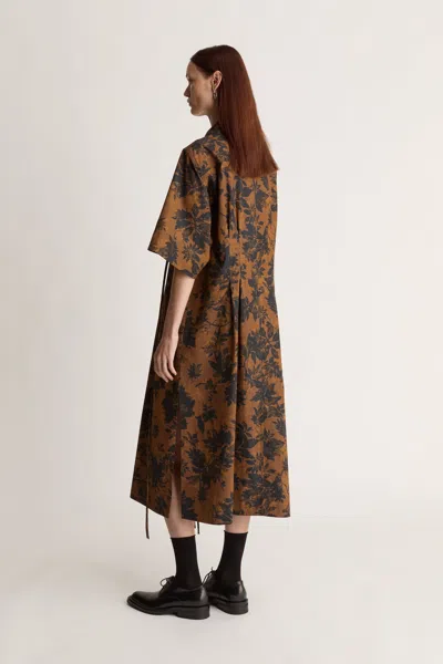 Lee Mathews Ivy Floral Midi Hirt Dress In Brown