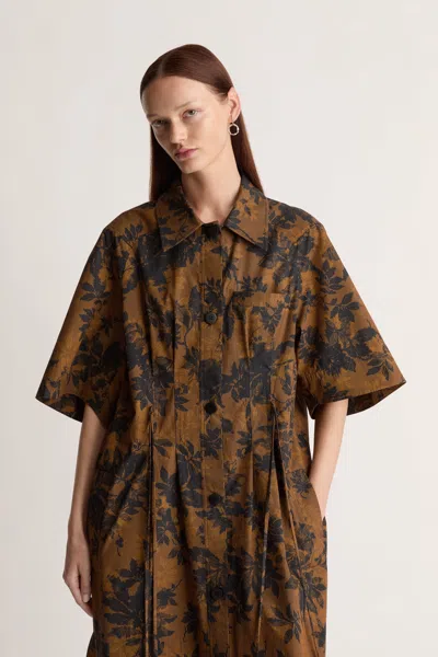Lee Mathews Ivy Floral Midi Hirt Dress In Brown