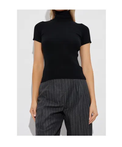 Max Mara Short-sleeved Wool Turtleneck Top In Black