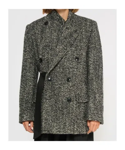 Isabel Marant Womens Atrium Ezzia Double-breasted Wool-blend Jacket Black Ecru In Black