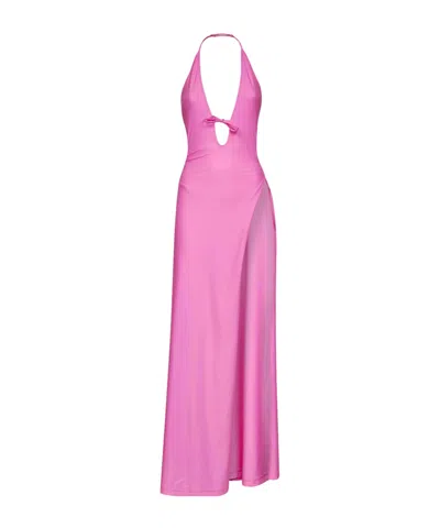 Balenciaga Long Halter Neck Dress Keyhole Detail In Pink