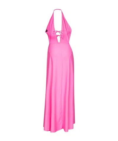 Balenciaga Long Halter Neck Dress Keyhole Detail In Pink
