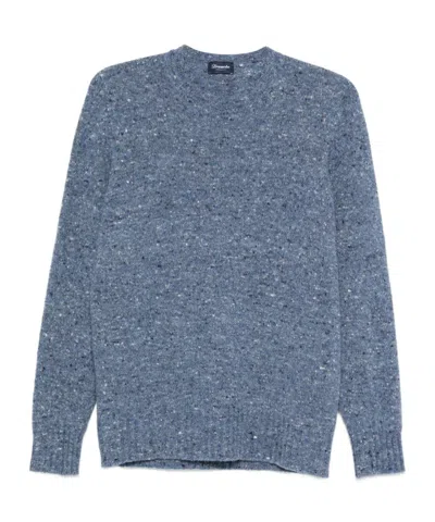 Drumohr Round Neck Border Sweater In Blue