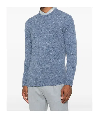 Drumohr Round Neck Border Sweater In Blue