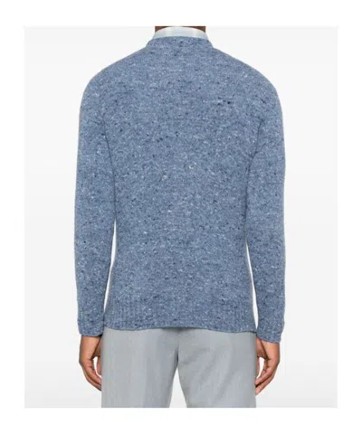 Drumohr Round Neck Border Sweater In Blue