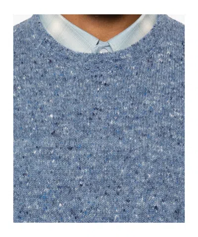 Drumohr Round Neck Border Sweater In Blue