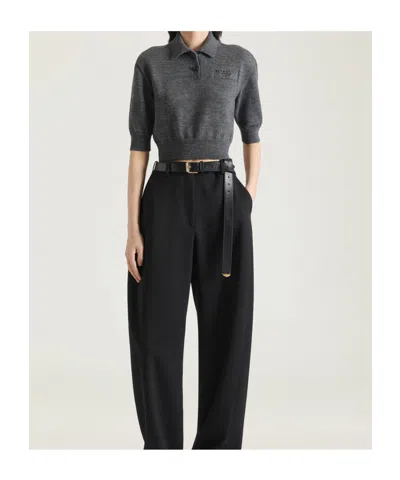 Givenchy Cropped Wool And Alpaca Polo Sweater In Gray