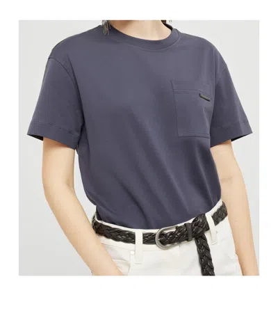 Brunello Cucinelli Navy Blue Solid Crew Neck T-shirt In Blue