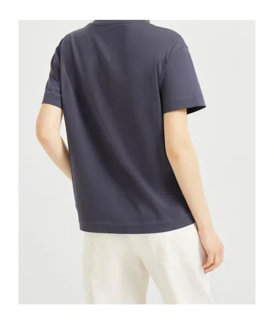 Brunello Cucinelli Navy Blue Solid Crew Neck T-shirt In Blue