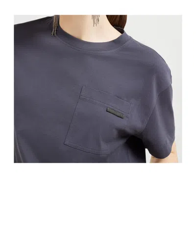 Brunello Cucinelli Navy Blue Solid Crew Neck T-shirt In Blue