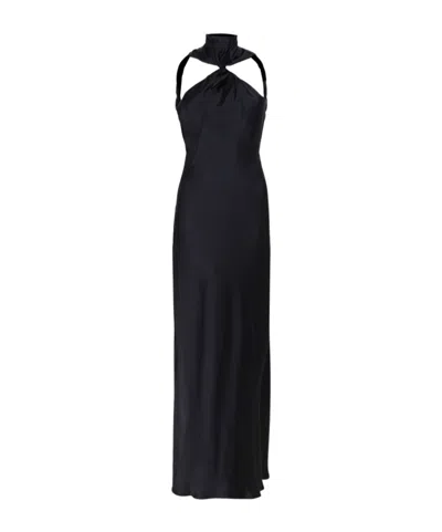 Attico Asymmetrical Midi Dress With Raw Edge Detail In Black