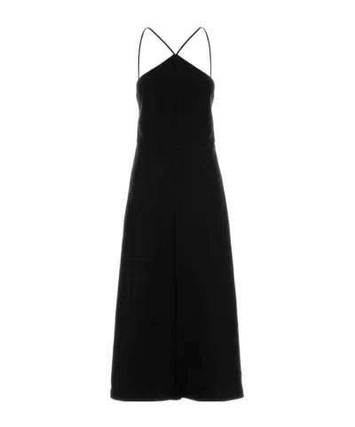 Jil Sander Fitted Bodice Silk Blend Dress In Black