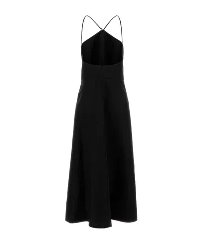 Jil Sander Fitted Bodice Silk Blend Dress In Black