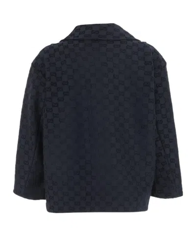 Gucci Gg-pattern Peter Pan-collar Jacket In Blue
