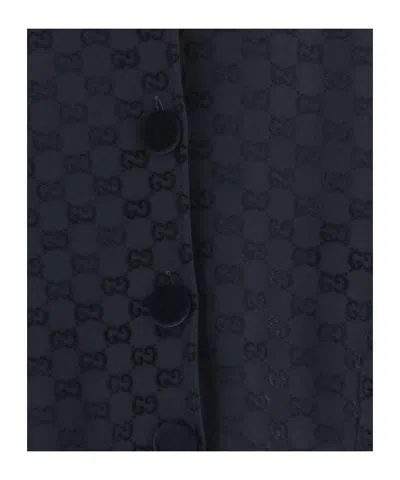 Gucci Gg-pattern Peter Pan-collar Jacket In Blue