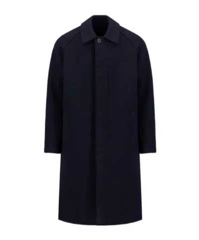 Harris Wharf London Blue Virgin Wool Coat With Hidden Buttoning And Raglan Sleeves In Black