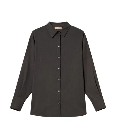 Twinset Grey Shirt With Classic Collar And Logo Plaque On The Rear In Viscose Blend Stretch Woman In Black