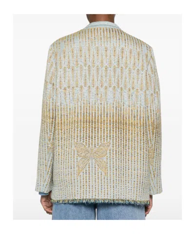 Forte Forte Yellow Jacket With All-over Pattern And Frayed Edges In Cotton Blend Woman In Blue