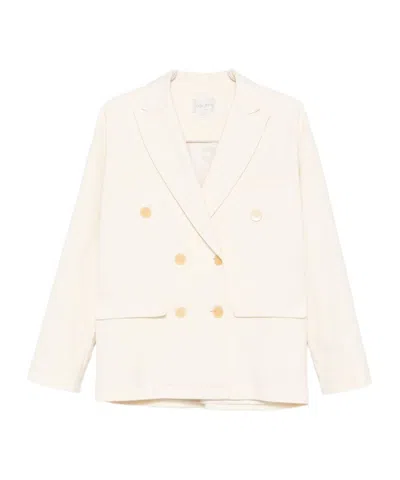 Forte Forte Double-breasted Tailored Jacket Featuring Flap Pockets In Neutral