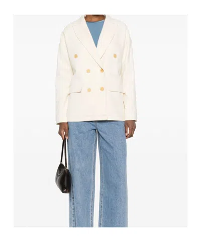 Forte Forte Double-breasted Tailored Jacket Featuring Flap Pockets In Neutral